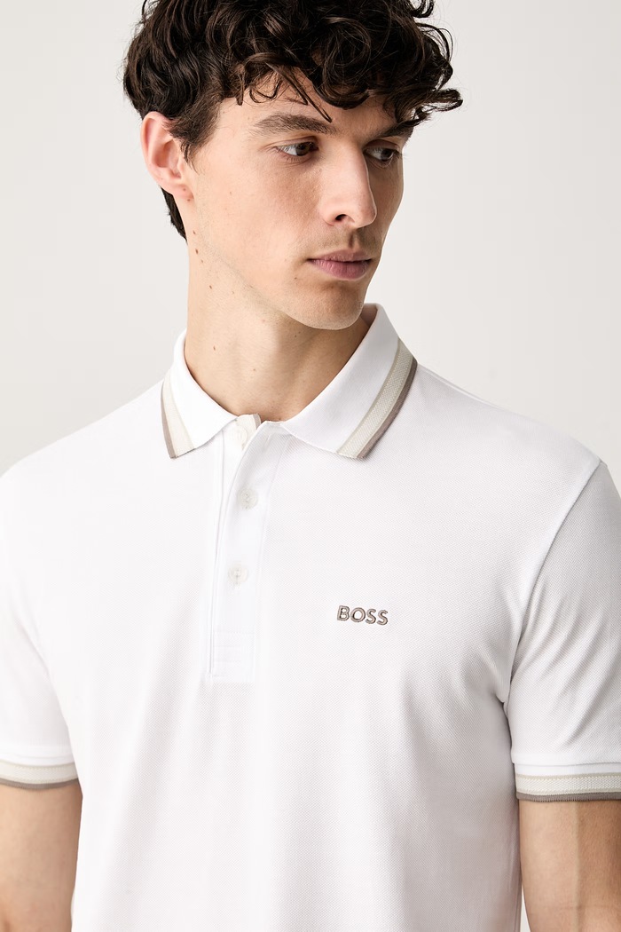BOSS Green polo męskie bawełniane Paddy beżowy 50469055