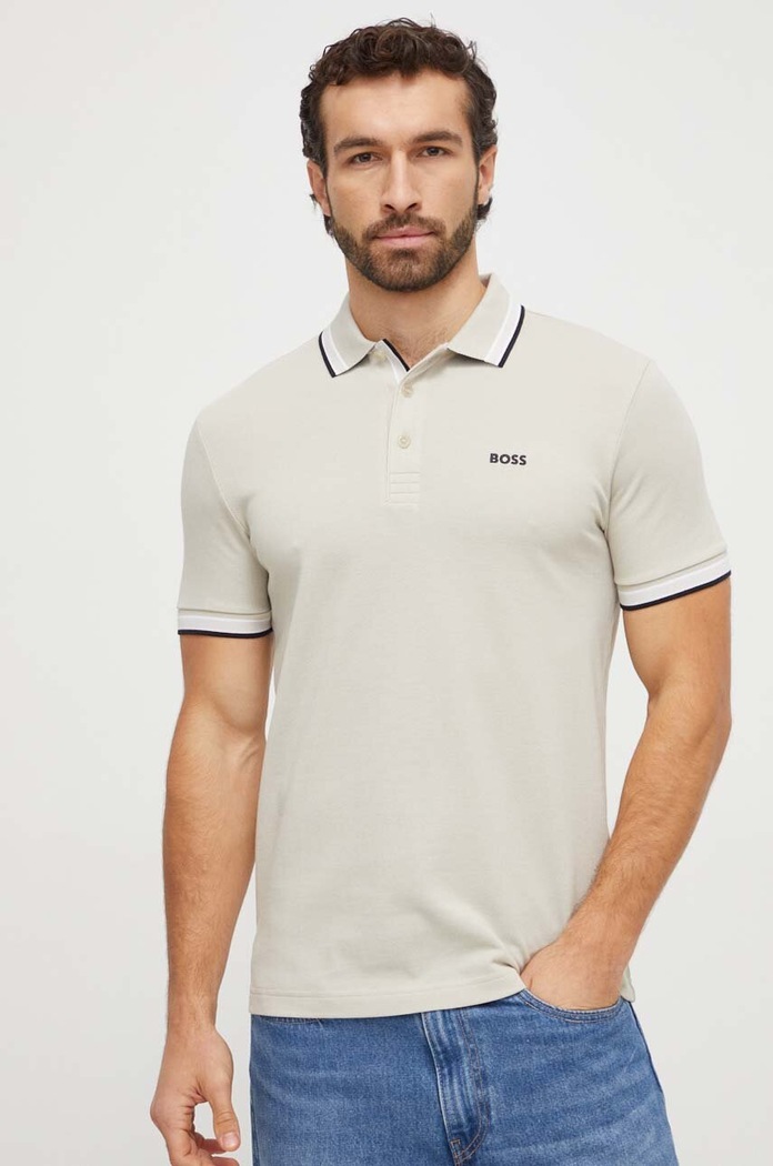 BOSS Green polo męskie bawełniane Paddy bawełna beżowy 50469055