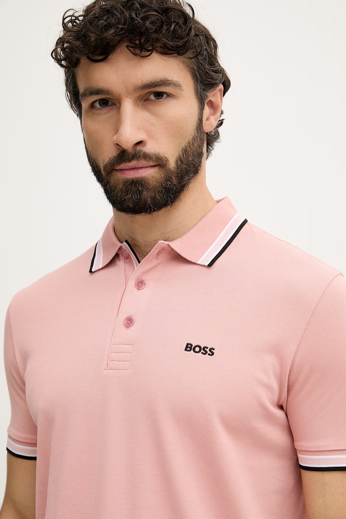BOSS Green polo bărbați din bumbac Paddy roz 50469055