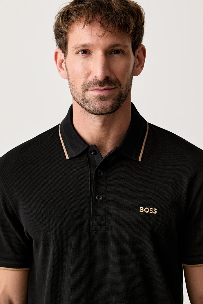 BOSS Green πόλο ανδρικό βαμβακερό Paddy μαύρο 50469055