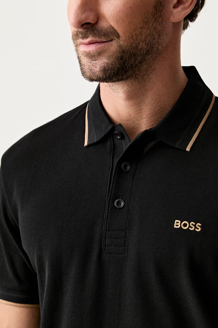 BOSS Green πόλο ανδρικό βαμβακερό Paddy 50469055 μαύρο