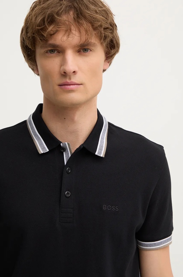 Polo męskie bawełniane Paddy BOSS Green 50469055 czarny