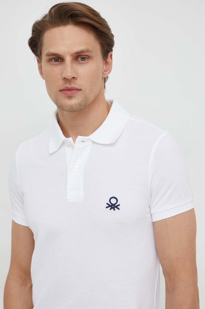 Βαμβακερό μπλουζάκι πόλο United Colors of Benetton λευκό 3089J3178
