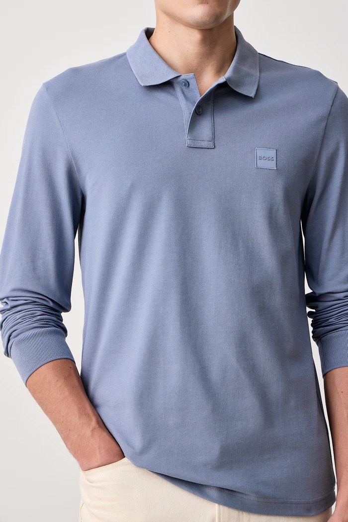 Longsleeve męski bawełniany z elastanem Passerby BOSS Orange 50507704 niebieski