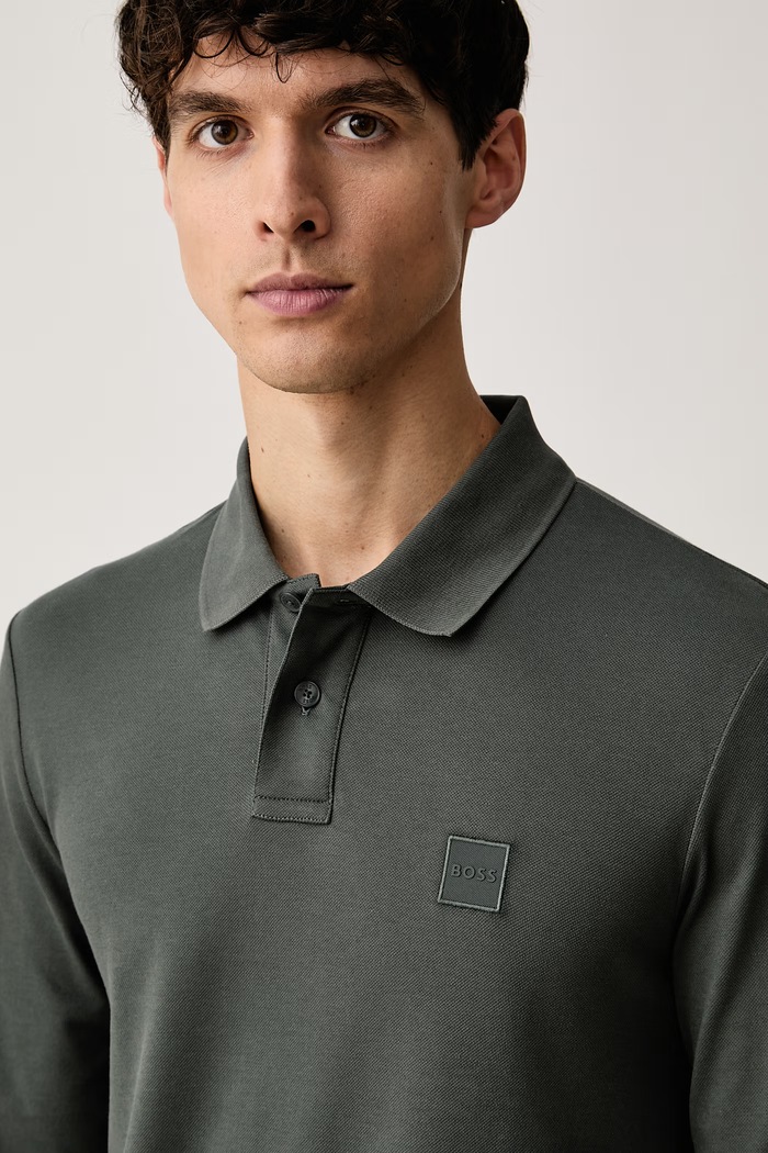 BOSS Orange longsleeve pentru bărbați din bumbac cu elastan Passerby verde 50507704