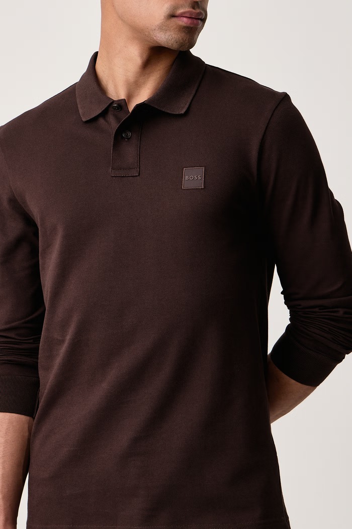 Longsleeve męski bawełniany z elastanem Passerby BOSS Orange 50507704 brązowy