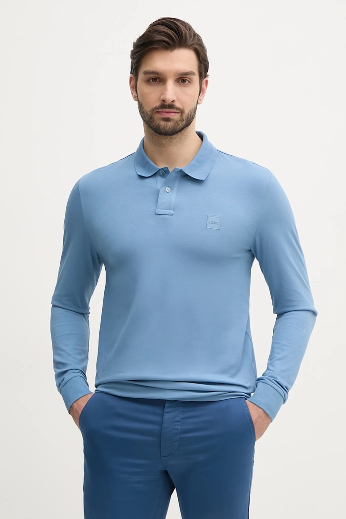 BOSS Orange longsleeve męski bawełniany z elastanem Passerby z elastanem niebieski 50507704