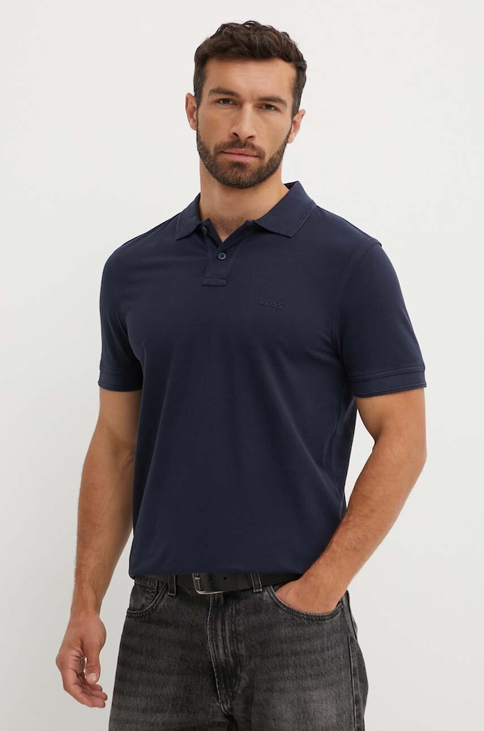 BOSS Orange polo tričko pánske bavlnené Prime jednofarebný tmavomodrá 50507813