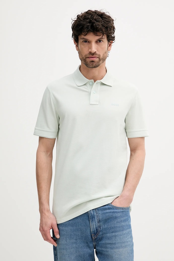 BOSS Orange polo de bărbați din bumbac Prime turcoaz 50507813
