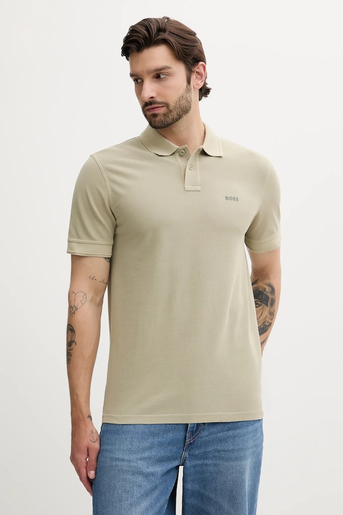 BOSS Orange polo tričko pánske bavlnené Prime jednofarebný zelená 50507813