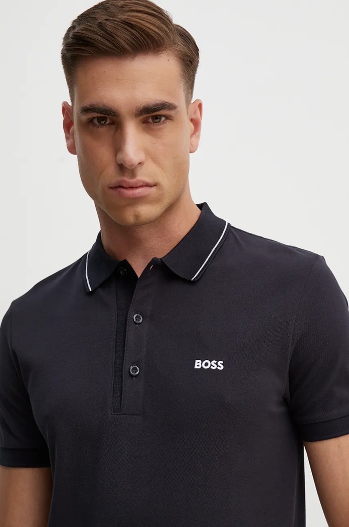 Βαμβακερό μπλουζάκι πόλο Boss Green Kenno slim σκούρο μπλε 50506195