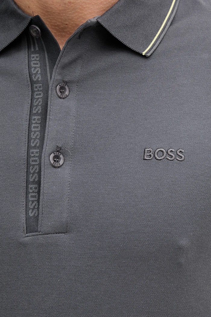 Βαμβακερό μπλουζάκι πόλο BOSS Green Kenno γκρί 50506195