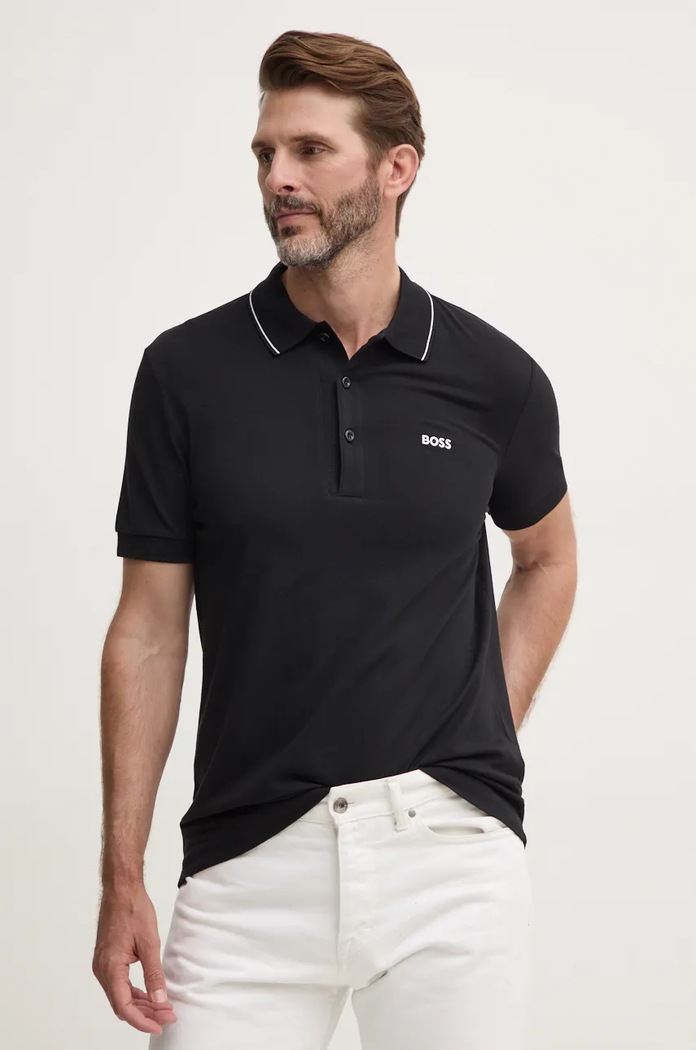 Βαμβακερό μπλουζάκι πόλο Boss Green Kenno slim μαύρο 50506195