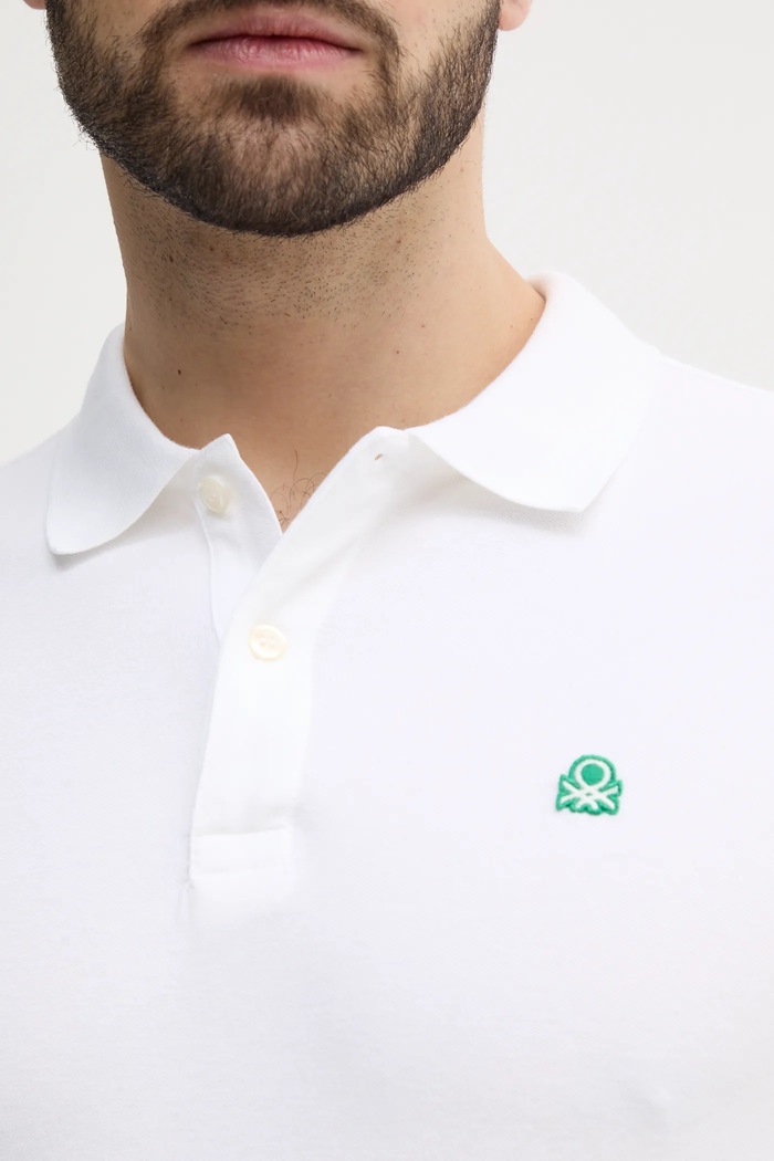 United Colors of Benetton polo majica moška bombažna z elastanom 3WG9U301Z bela