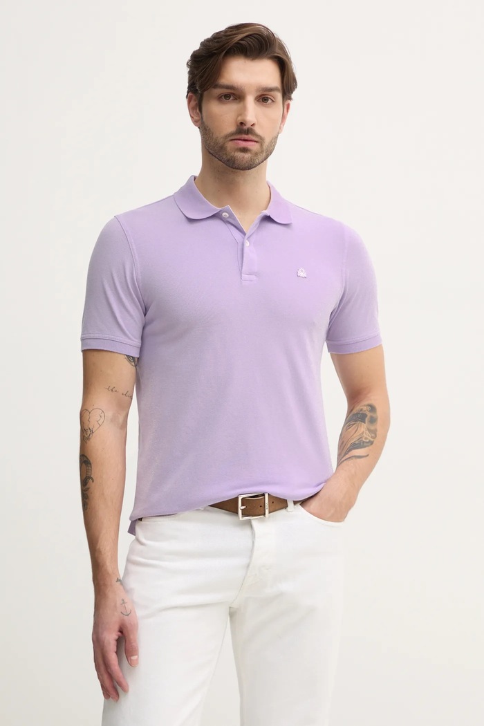 United Colors of Benetton polo męskie bawełniane z elastanem z elastanem fioletowy 3WG9U301Z