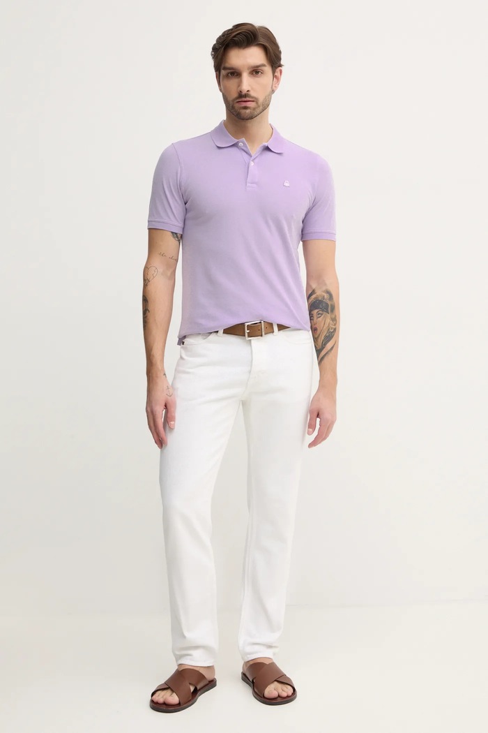 United Colors of Benetton polo męskie bawełniane z elastanem 3WG9U301Z fioletowy AA00