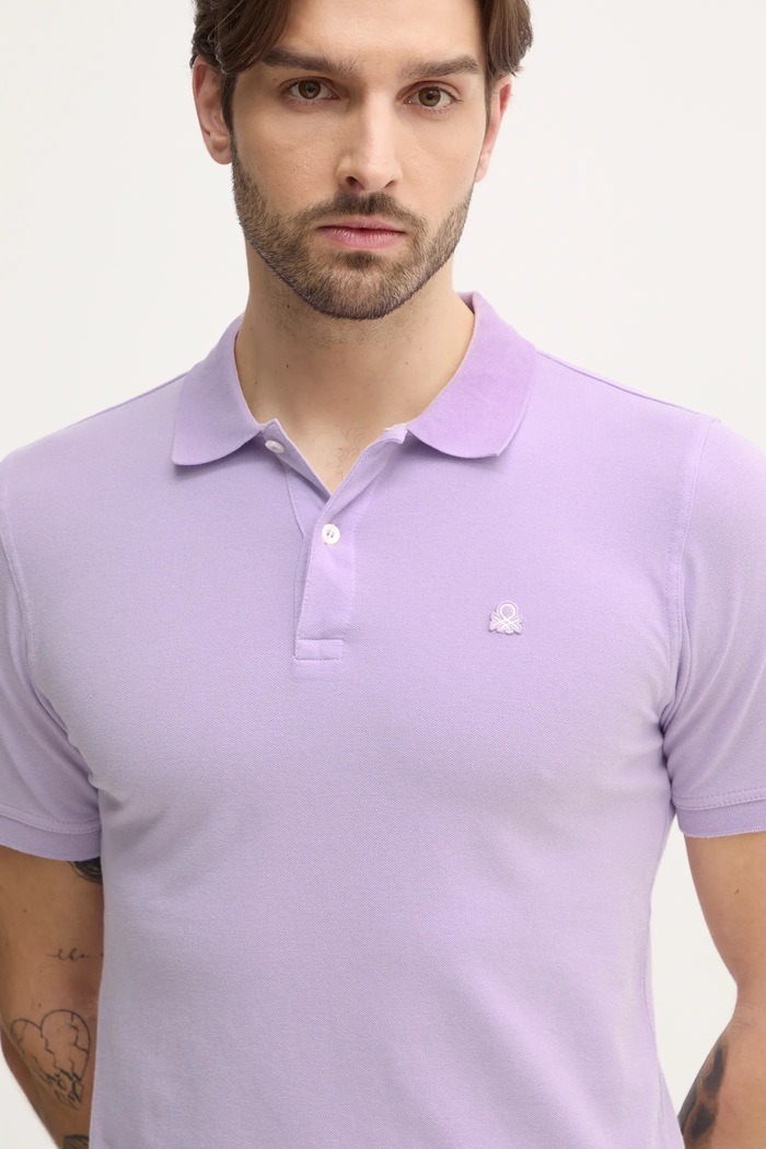 United Colors of Benetton polo męskie bawełniane z elastanem fioletowy 3WG9U301Z