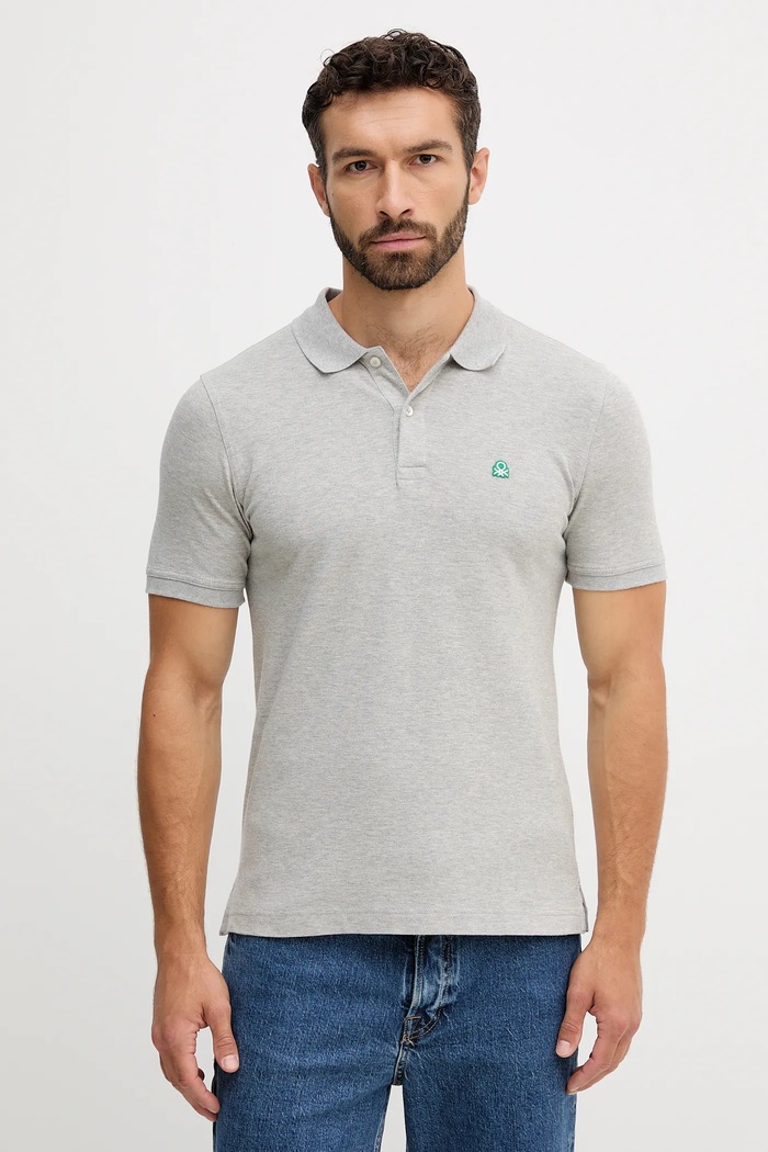 United Colors of Benetton Polo majica moška iz bombaža z elastanom Brez vzorca siva 3WG9U301Z