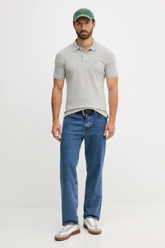 United Colors of Benetton Polo majica moška iz bombaža z elastanom 3WG9U301Z siva AA00