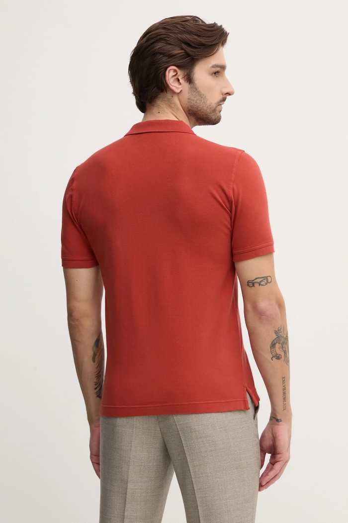 Oblačila United Colors of Benetton polo majica moška bombažna z elastanom 3WG9U301Z oranžna