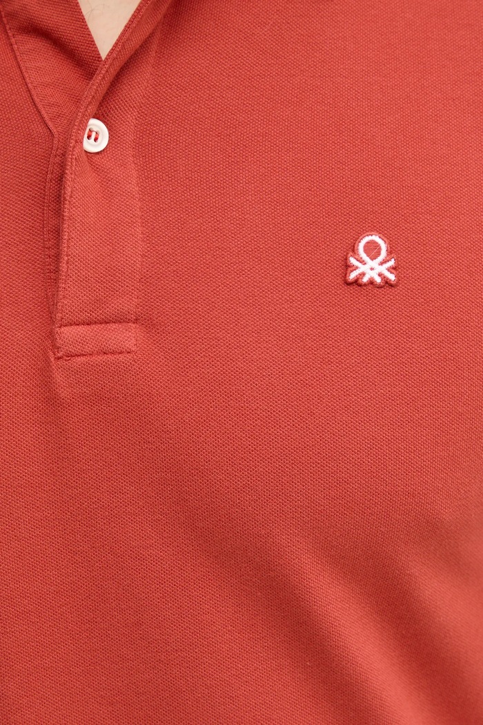 United Colors of Benetton polo majica moška bombažna z elastanom 3WG9U301Z oranžna