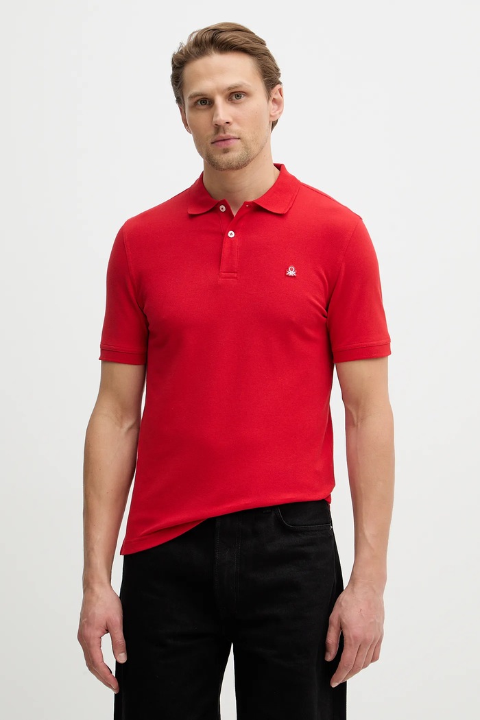 United Colors of Benetton polo majica moška bombažna z elastanom rdeča 3WG9U301Z
