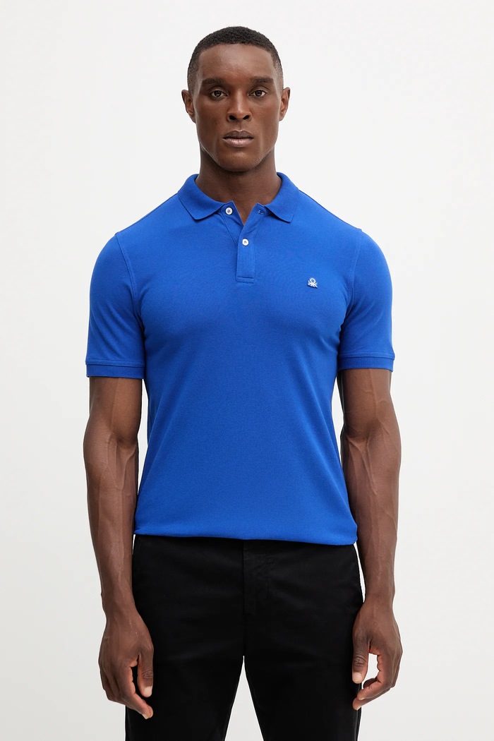 United Colors of Benetton polo majica moška bombažna z elastanom modra 3WG9U301Z
