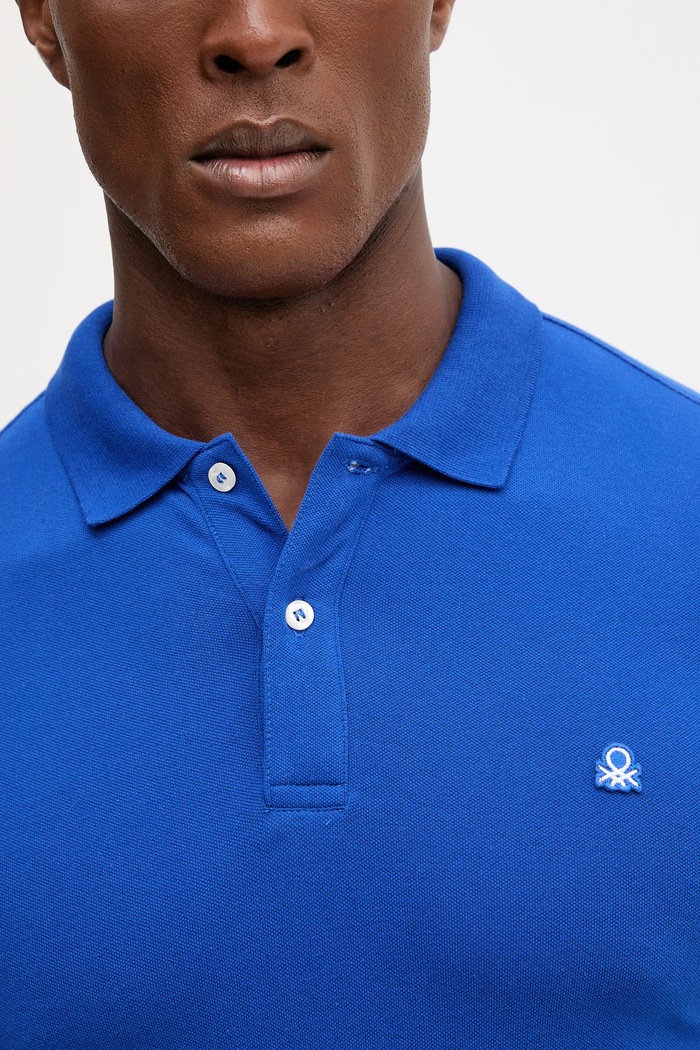 United Colors of Benetton polo majica moška bombažna z elastanom 3WG9U301Z modra