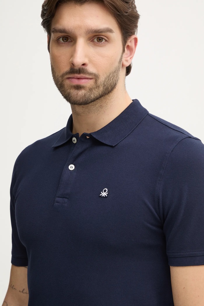 United Colors of Benetton polo majica moška bombažna z elastanom mornarsko modra 3WG9U301Z