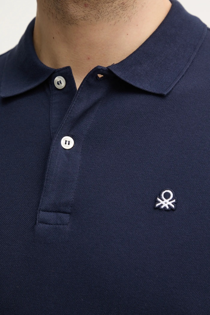 United Colors of Benetton polo majica moška bombažna z elastanom 3WG9U301Z mornarsko modra