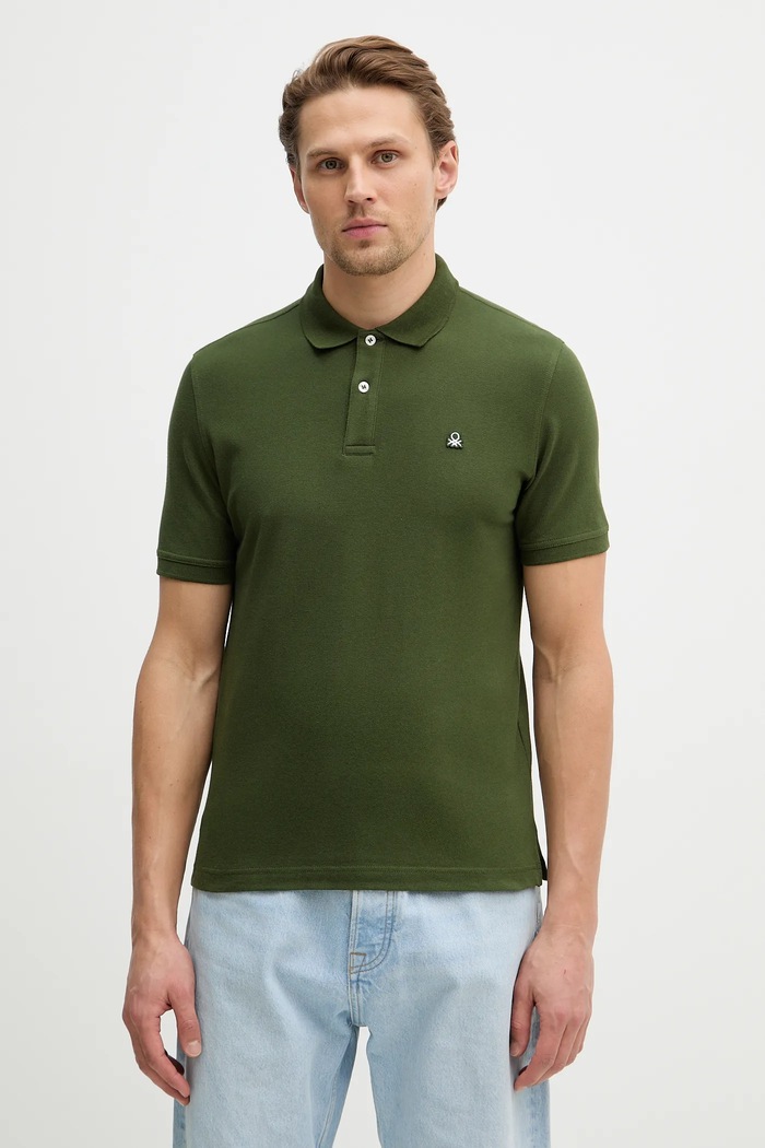 United Colors of Benetton polo majica moška bombažna z elastanom zelena 3WG9U301Z
