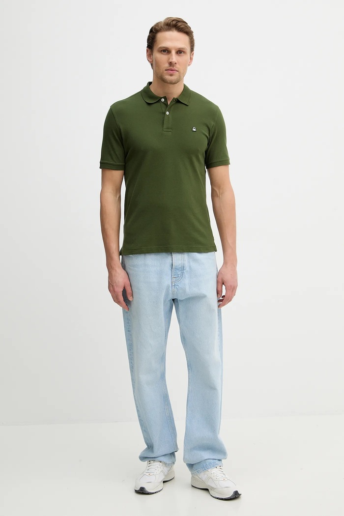 United Colors of Benetton polo majica moška bombažna z elastanom 3WG9U301Z zelena AA00