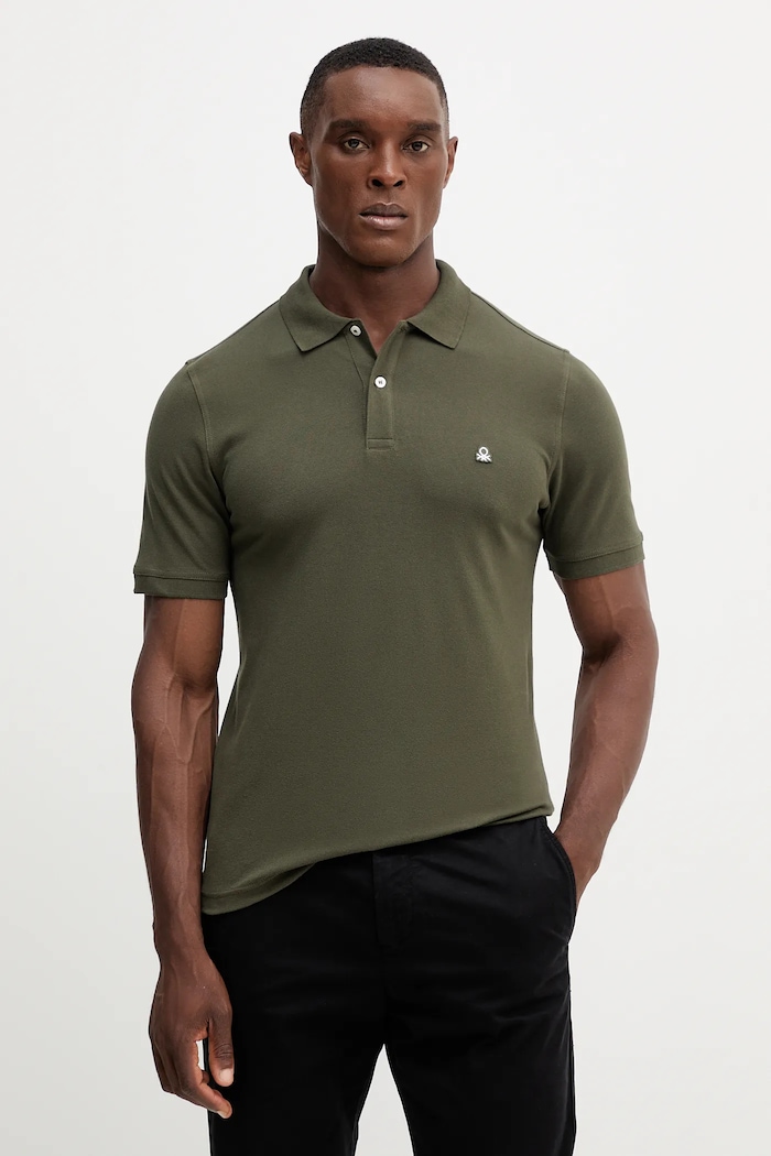 United Colors of Benetton polo majica moška bombažna z elastanom zelena 3WG9U301Z