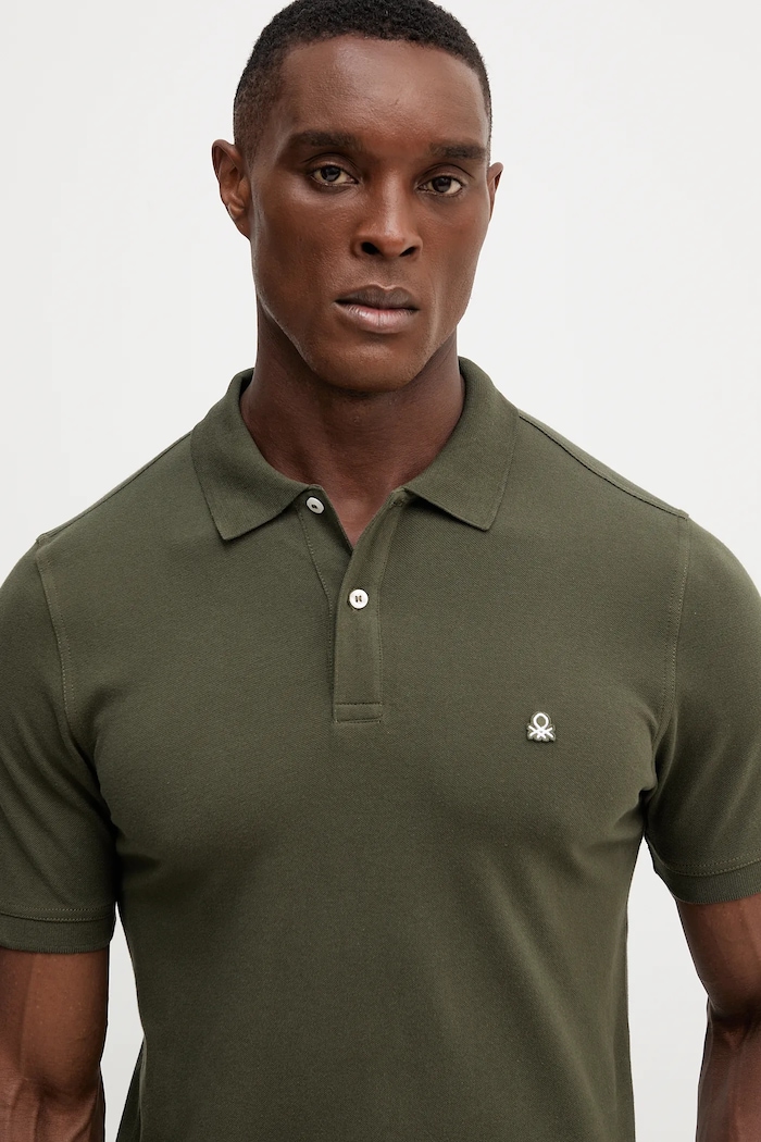 United Colors of Benetton polo majica moška bombažna z elastanom zelena 3WG9U301Z