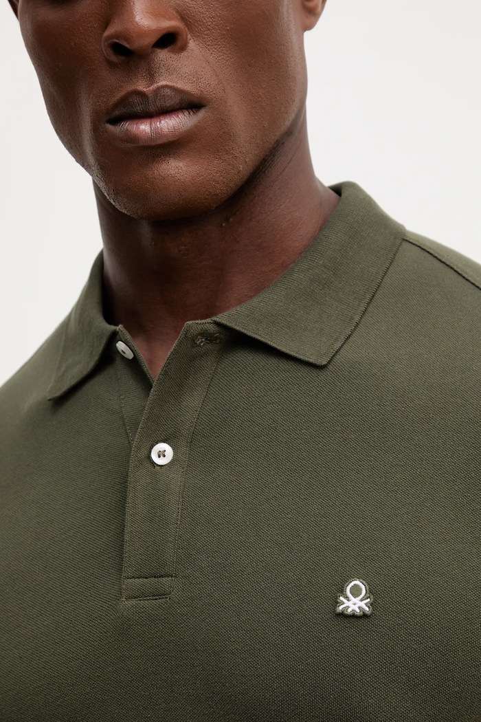 United Colors of Benetton polo majica moška bombažna z elastanom 3WG9U301Z zelena