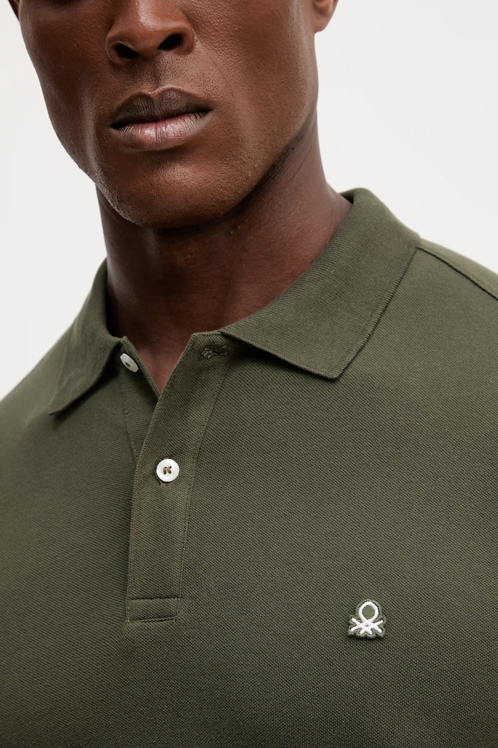 United Colors of Benetton polo majica moška bombažna z elastanom 3WG9U301Z zelena