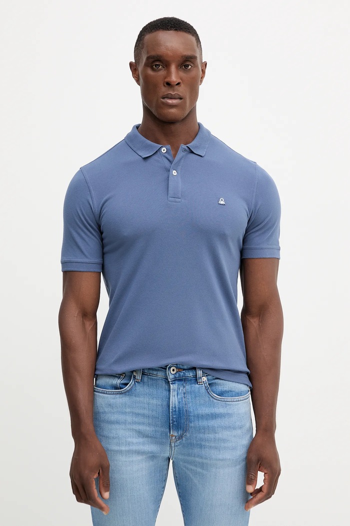 United Colors of Benetton polo majica moška bombažna z elastanom modra 3WG9U301Z