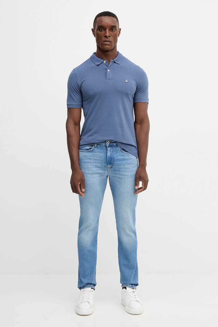 United Colors of Benetton polo majica moška bombažna z elastanom 3WG9U301Z modra AA00