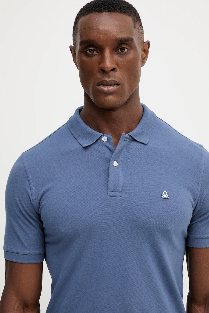 United Colors of Benetton polo majica moška bombažna z elastanom modra 3WG9U301Z