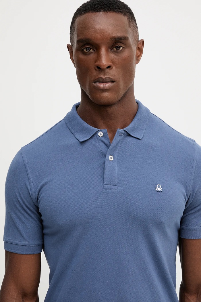 United Colors of Benetton polo majica moška bombažna z elastanom modra 3WG9U301Z