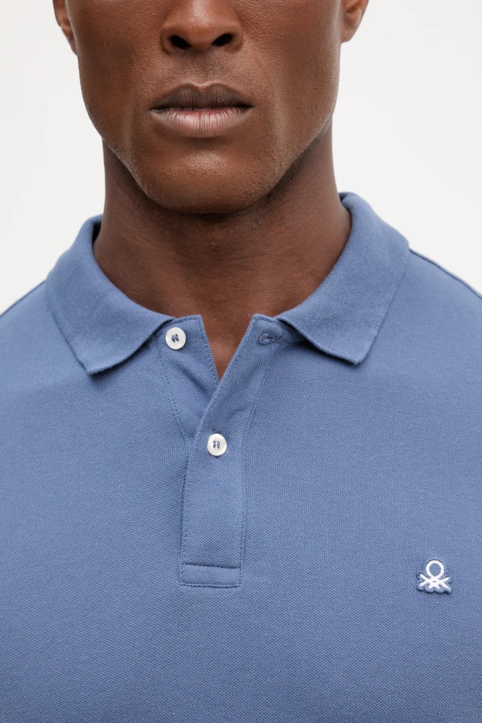 United Colors of Benetton polo majica moška bombažna z elastanom 3WG9U301Z modra