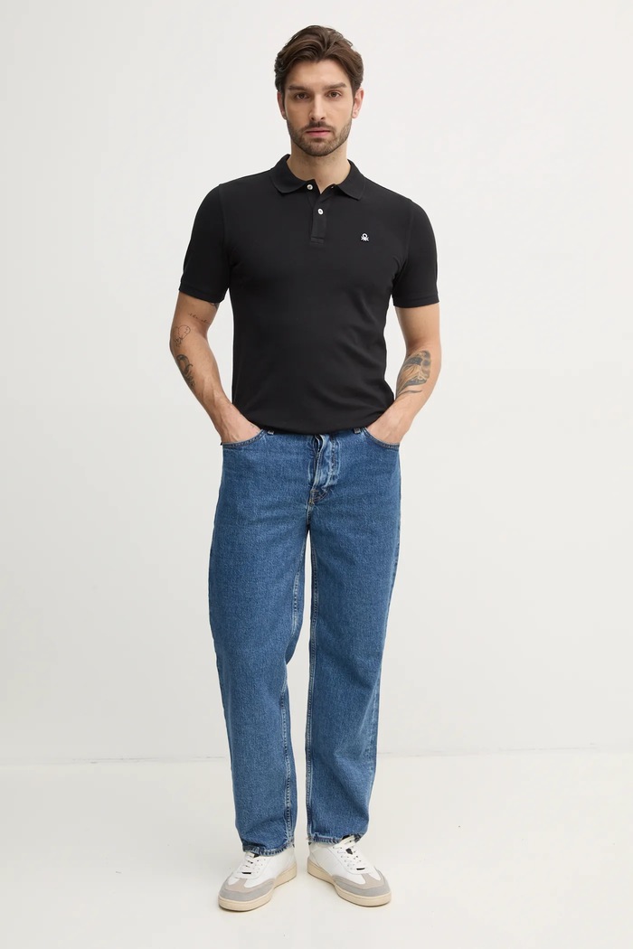 United Colors of Benetton polo majica moška bombažna z elastanom 3WG9U301Z črna AA00