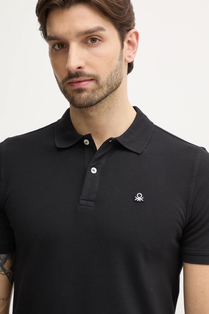 United Colors of Benetton polo majica moška bombažna z elastanom črna 3WG9U301Z