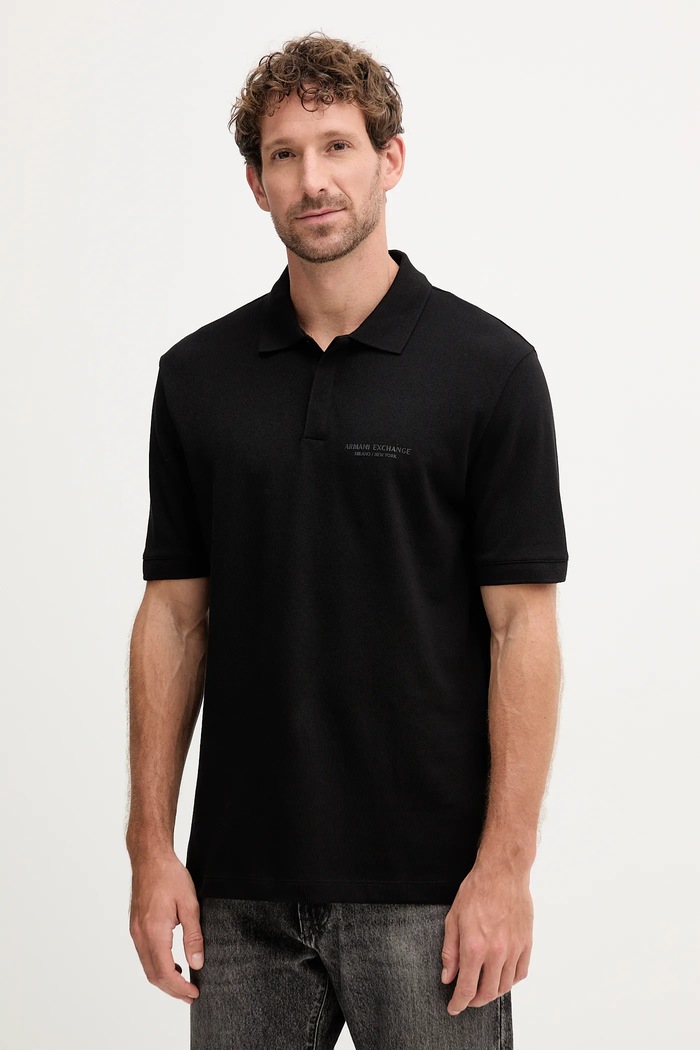 Armani Exchange polo pánské bavlněné hladký černá XM001286.AF10366.NOS
