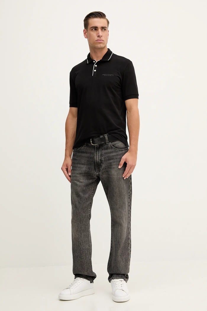 Armani Exchange polo bărbați cu bumbac XM001557.AF10363.NOS negru AA00