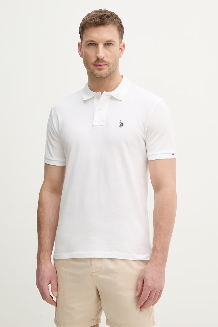 U.S. Polo Assn. polo tričko pánske bavlnené DHM PIQUE jednofarebný biela MUP3312