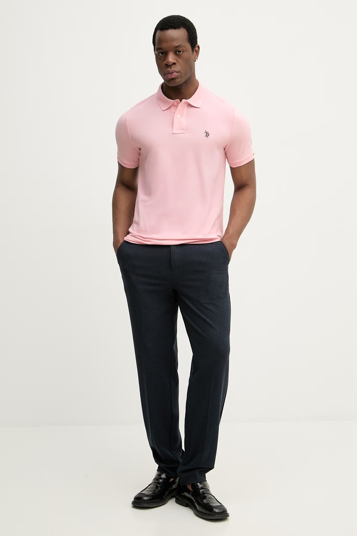 U.S. Polo Assn. тениска с яка мъжка от памук DHM PIQUE MUP3312 розов AA00