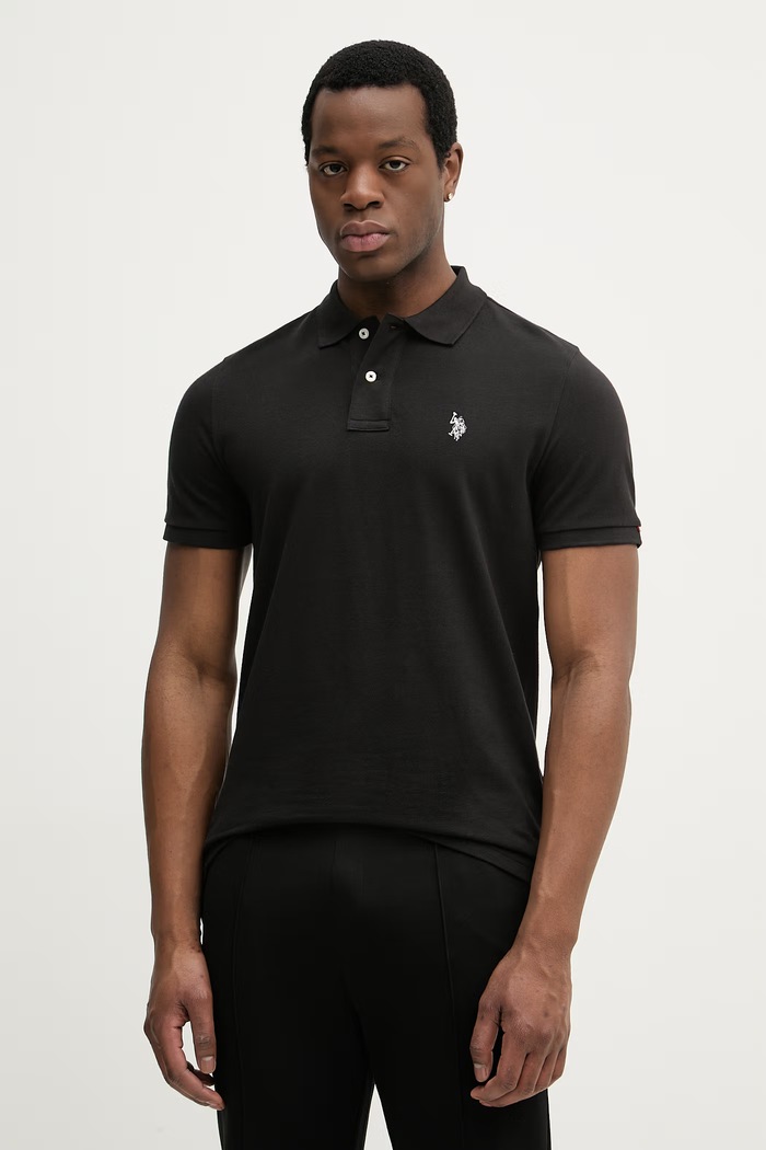 U.S. Polo Assn. polo tričko pánske bavlnené DHM PIQUE jednofarebný čierna MUP3312