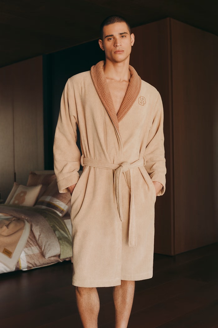 Szlafrok bawełniany DOUBLEB Beige M BOSS 1072576 beżowy