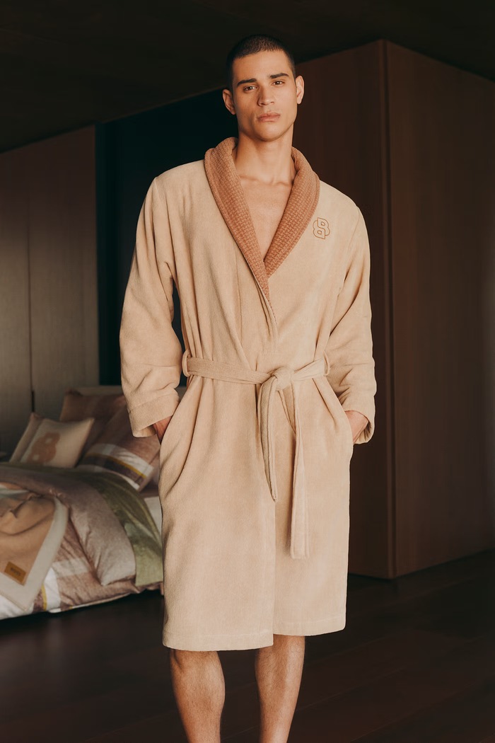 Szlafrok bawełniany DOUBLEB Beige L BOSS 1072577 beżowy